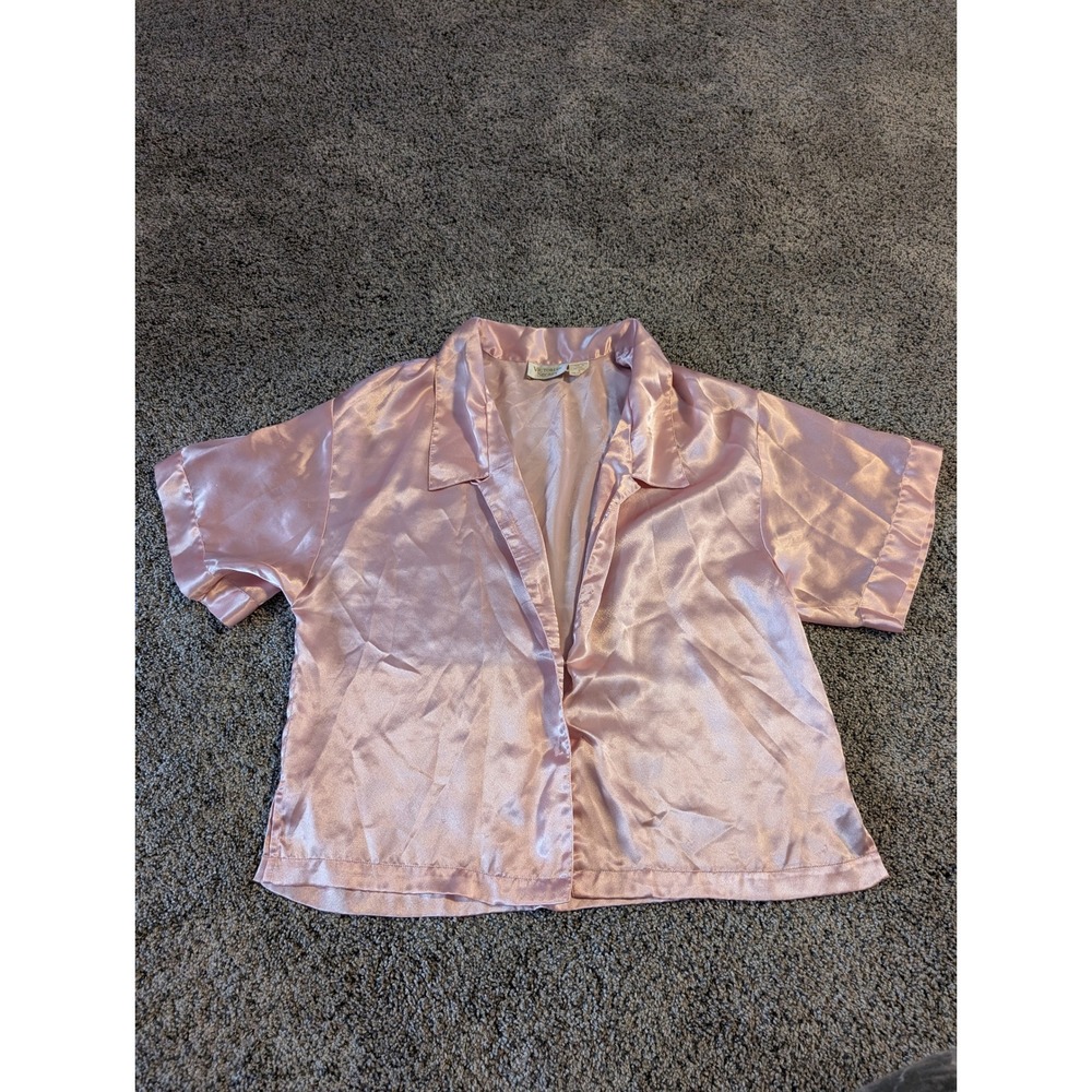 Victoria's Secret Satin Pajama Top Blouse Pink Short Sleeve Collared Button Up S